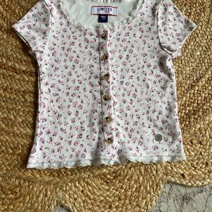 Vtg 90’s y2k style Limited Too Pink Floral Button Down top